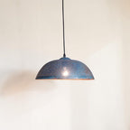 Handmade Perforated Copper Pendant Light with Blue Verdigris Patina – Rustic Dome Ceiling Lamp