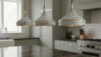 Distressed White Copper Pendant Light – Handmade Rustic Ceiling Lamp for Kitchen Island, Dining Room, and Entryway