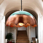 Green Patina Copper Dome Pendant Light – Handmade Rustic Copper Ceiling Lamp for Kitchen Island and Dining Room
