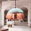 Green Patina Copper Dome Pendant Light – Handmade Rustic Copper Ceiling Lamp for Kitchen Island and Dining Room