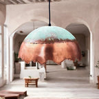 Green Patina Copper Dome Pendant Light – Handmade Rustic Copper Ceiling Lamp for Kitchen Island and Dining Room