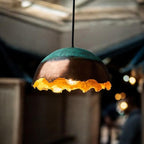 Green Patina Copper Dome Pendant Light – Handmade Rustic Copper Ceiling Lamp for Kitchen Island and Dining Room