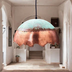 Green Patina Copper Dome Pendant Light – Handmade Rustic Copper Ceiling Lamp for Kitchen Island and Dining Room