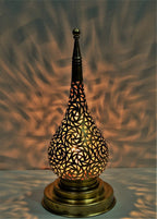 Handmade Brass Table Lamp: Moroccan Lantern Shade, Soft Light