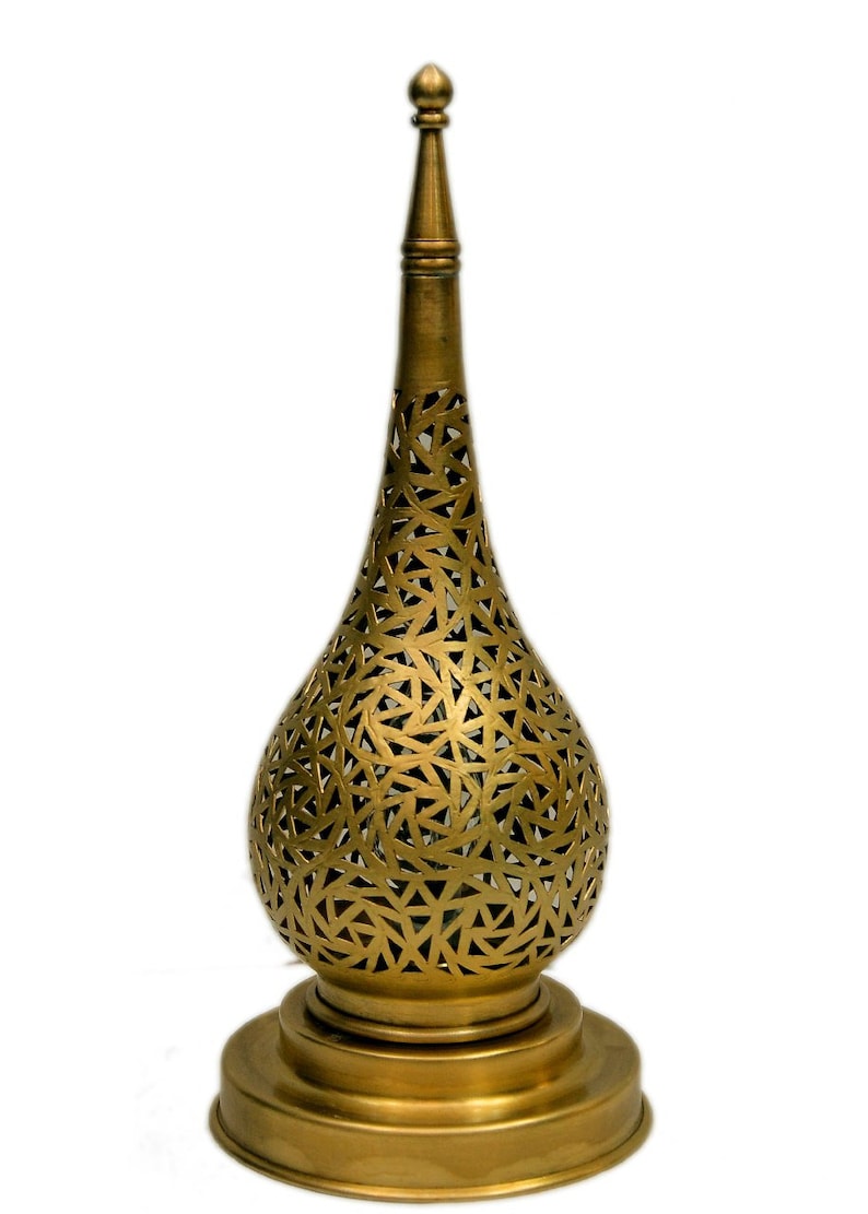Handmade Brass Table Lamp: Moroccan Lantern Shade, Soft Light