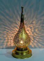Handmade Brass Table Lamp: Moroccan Lantern Shade, Soft Light
