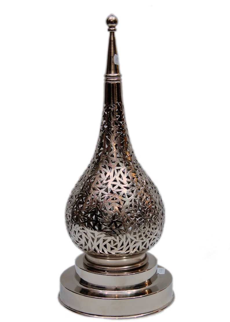Handmade Brass Table Lamp: Moroccan Lantern Shade, Soft Light