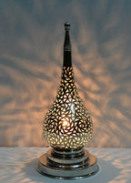Handmade Brass Table Lamp: Moroccan Lantern Shade, Soft Light