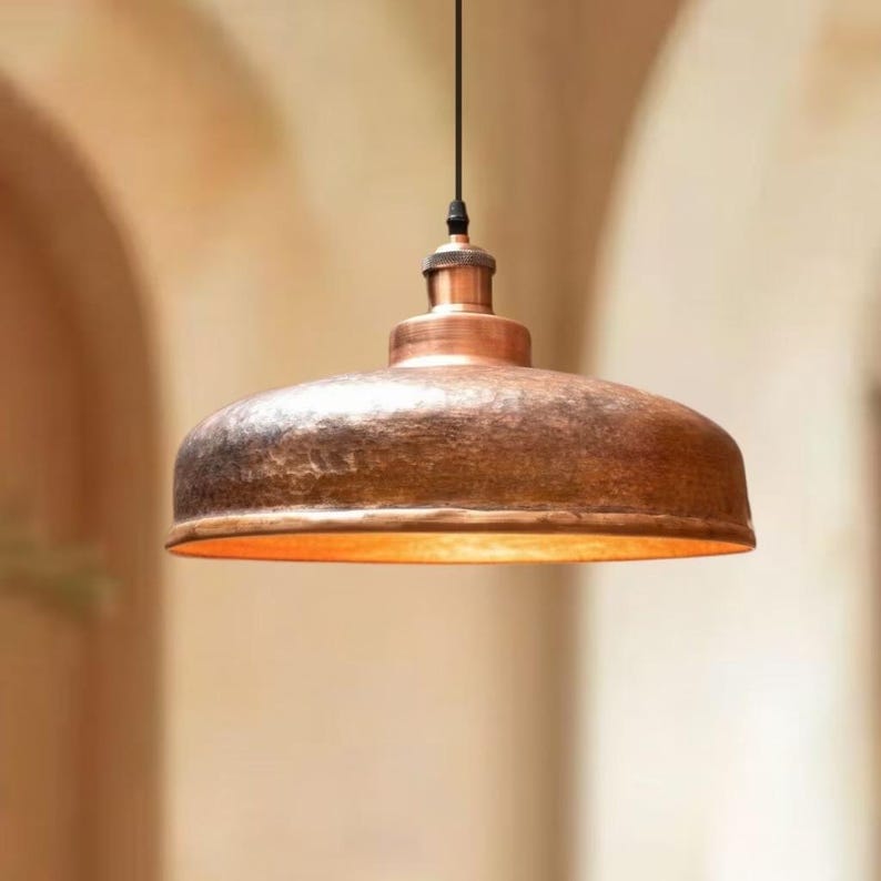 Hammered Copper Farmhouse Hanging Lighting Chandelier Fixture