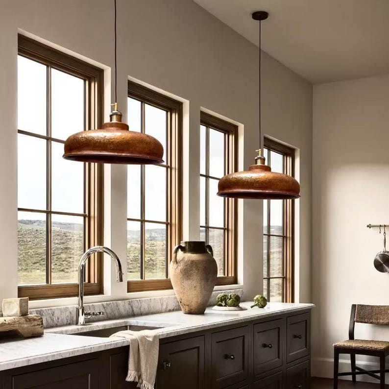 Hammered Copper Farmhouse Hanging Lighting Chandelier Fixture