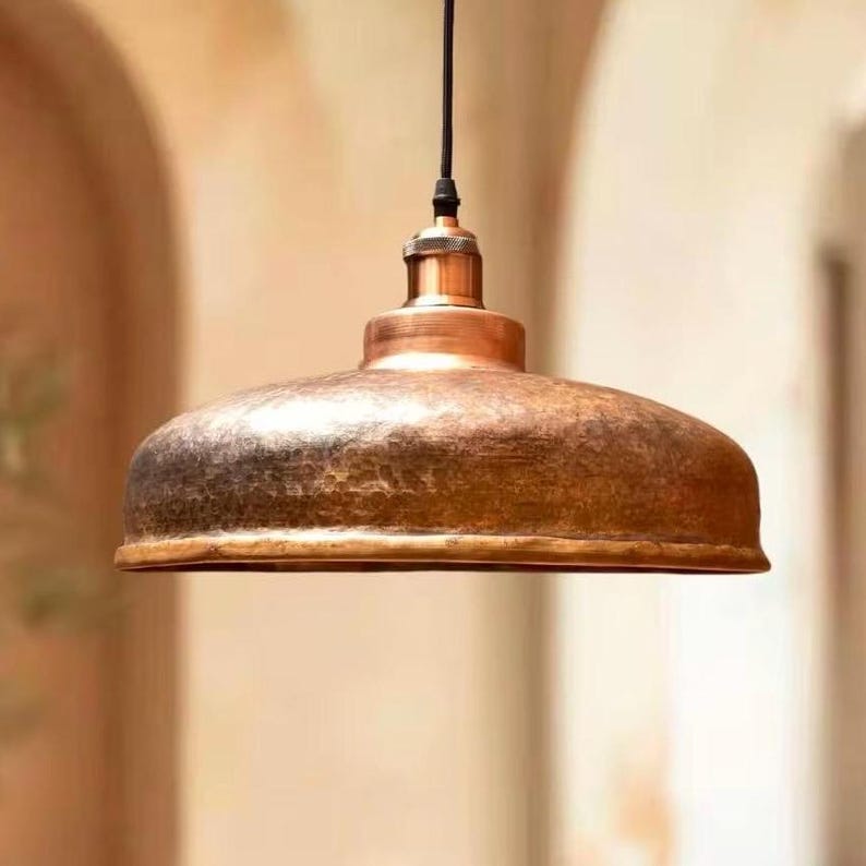 Hammered Copper Farmhouse Hanging Lighting Chandelier Fixture
