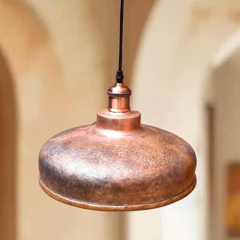 Hammered Copper Farmhouse Hanging Lighting Chandelier Fixture