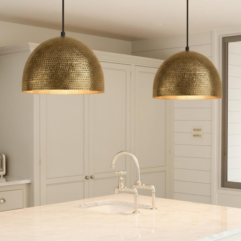hammered brass dome ceiling light for kitchen island