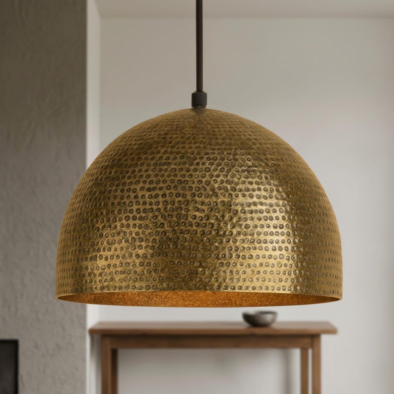 hammered brass dome ceiling light for kitchen island