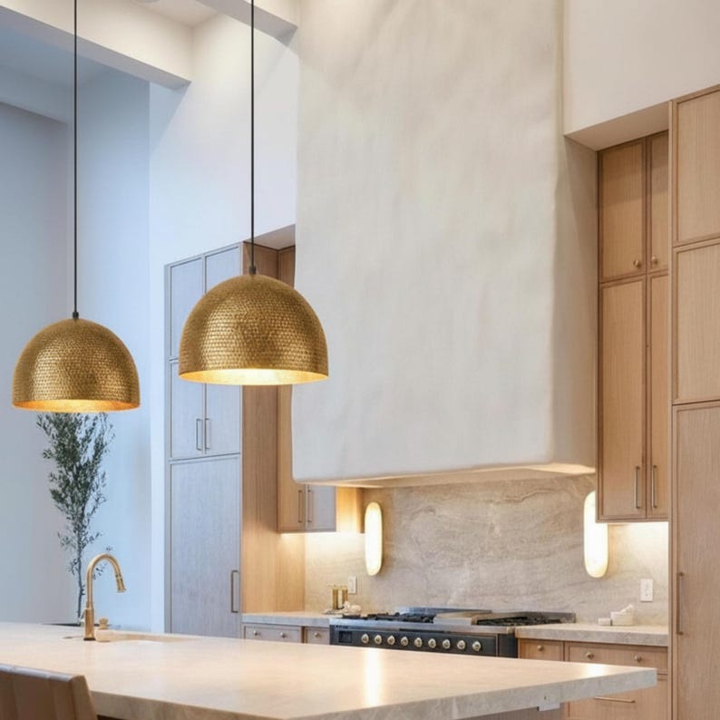 hammered brass dome ceiling light for kitchen island