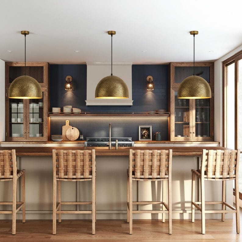hammered brass dome ceiling light for kitchen island