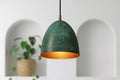 Green Patina Copper Bell Pendant Light – Handmade Rustic Ceiling Lamp for Kitchen Island and Dining Room