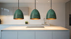 Green Patina Copper Bell Pendant Light – Handmade Rustic Ceiling Lamp for Kitchen Island and Dining Room