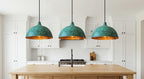 Green Patina Copper Dome Pendant Light – Handmade Hammered Kitchen Island Ceiling Lamp