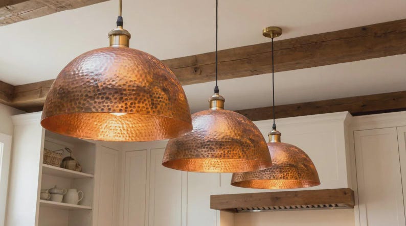 Hammered Copper Pendant – Rustic Kitchen Island Lighting
