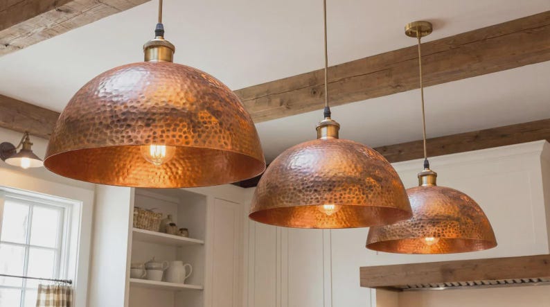Hammered Copper Pendant – Rustic Kitchen Island Lighting