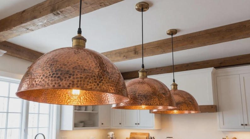 Hammered Copper Pendant – Rustic Kitchen Island Lighting