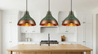 Set of 2 Green Patina Hammered Copper Pendant Lights – Handmade Kitchen Island Ceiling Lamps