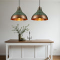Set of 2 Green Patina Hammered Copper Pendant Lights – Handmade Kitchen Island Ceiling Lamps