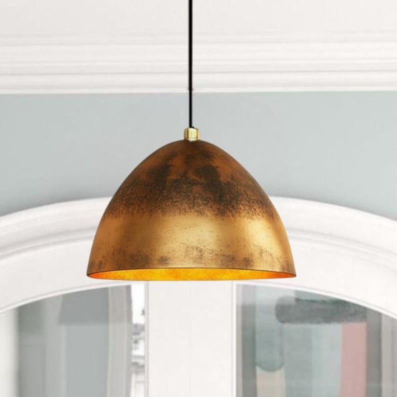 Aged Brass Dome Pendant Light – Handmade Rustic Metal Ceiling Lamp for Kitchen Island and Dining Room