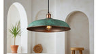Green Patina Copper Disc Pendant Light – Handmade Rustic Ceiling Lamp for Kitchen Island and Dining Room