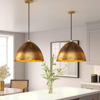 Aged Brass Dome Pendant Light – Handmade Rustic Metal Ceiling Lamp for Kitchen Island and Dining Room