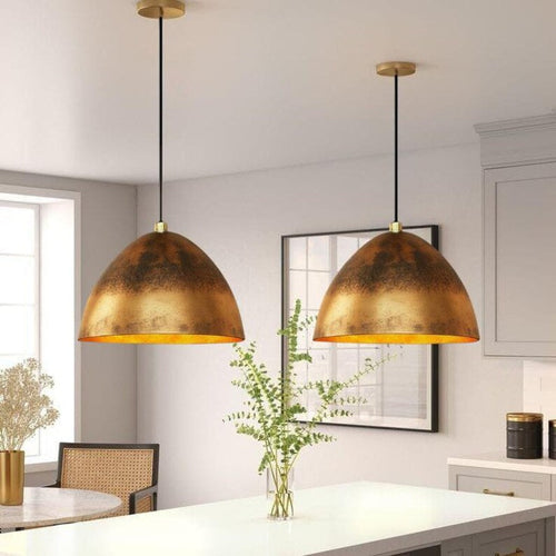 Aged Brass Dome Pendant Light – Handmade Rustic Metal Ceiling Lamp for Kitchen Island and Dining Room