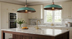 Green Patina Copper Disc Pendant Light – Handmade Rustic Ceiling Lamp for Kitchen Island and Dining Room