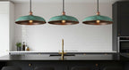 Green Patina Copper Disc Pendant Light – Handmade Rustic Ceiling Lamp for Kitchen Island and Dining Room