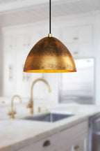 Aged Brass Dome Pendant Light – Handmade Rustic Metal Ceiling Lamp for Kitchen Island and Dining Room