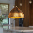 Aged Brass Dome Pendant Light – Handmade Rustic Metal Ceiling Lamp for Kitchen Island and Dining Room