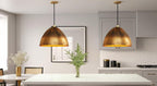 Aged Brass Dome Pendant Light – Handmade Rustic Metal Ceiling Lamp for Kitchen Island and Dining Room