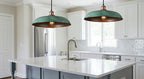 Green Patina Copper Disc Pendant Light – Handmade Rustic Ceiling Lamp for Kitchen Island and Dining Room