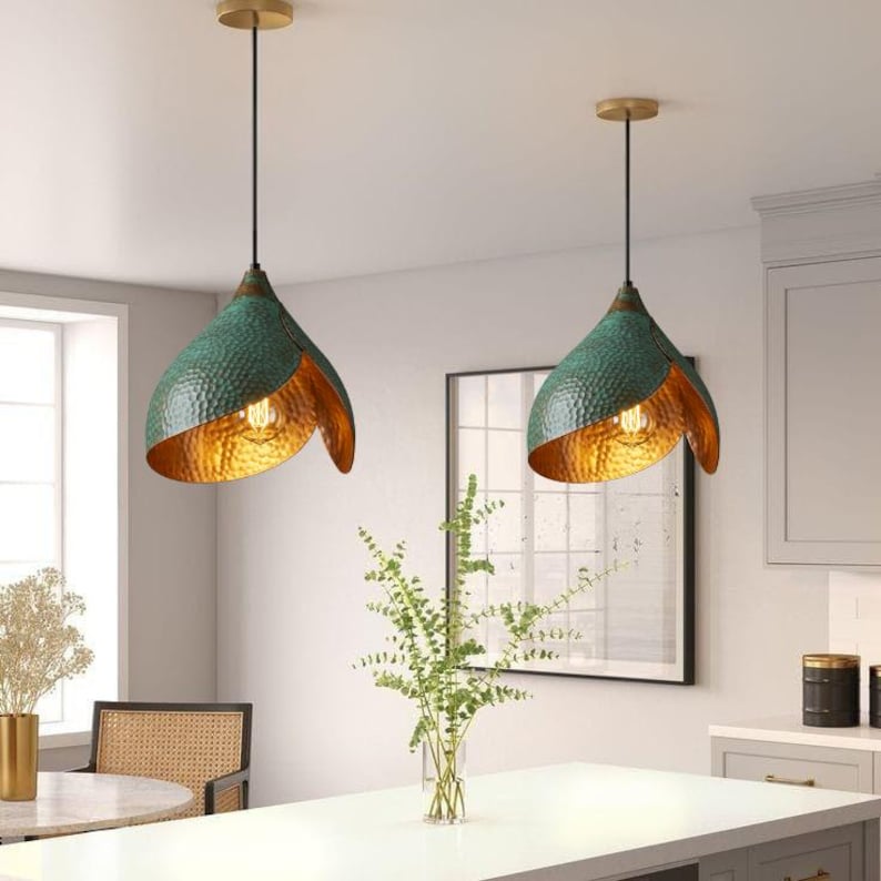 Handmade Oxidized Copper Green Patina Pendant Light