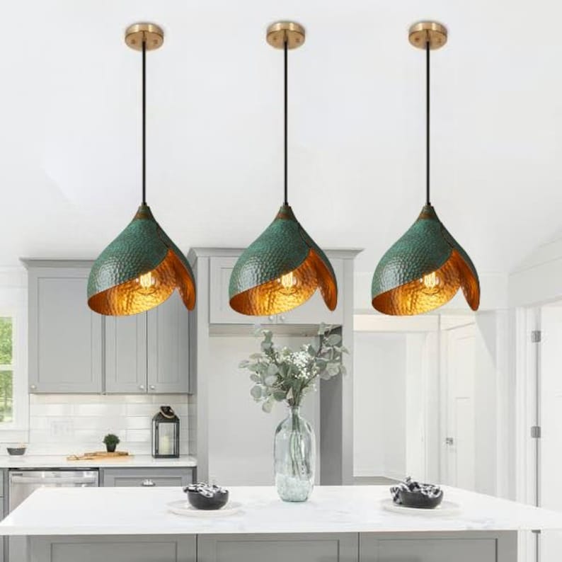 Handmade Oxidized Copper Green Patina Pendant Light