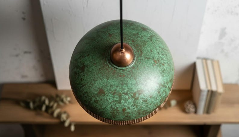 Handcrafted Copper Pendant Lamp Green Patina Lighting